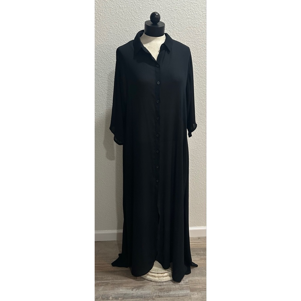 Time and Tru Women’s Button Down Dress Sheer Size XL Black Swimwear Cover Up